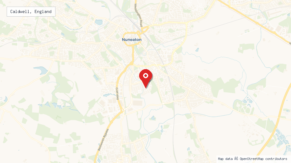 Street map of Caldwell, England with location pin