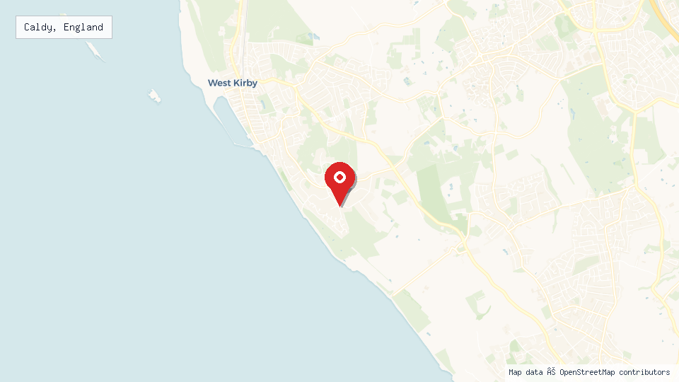Street map of Caldy, England with location pin