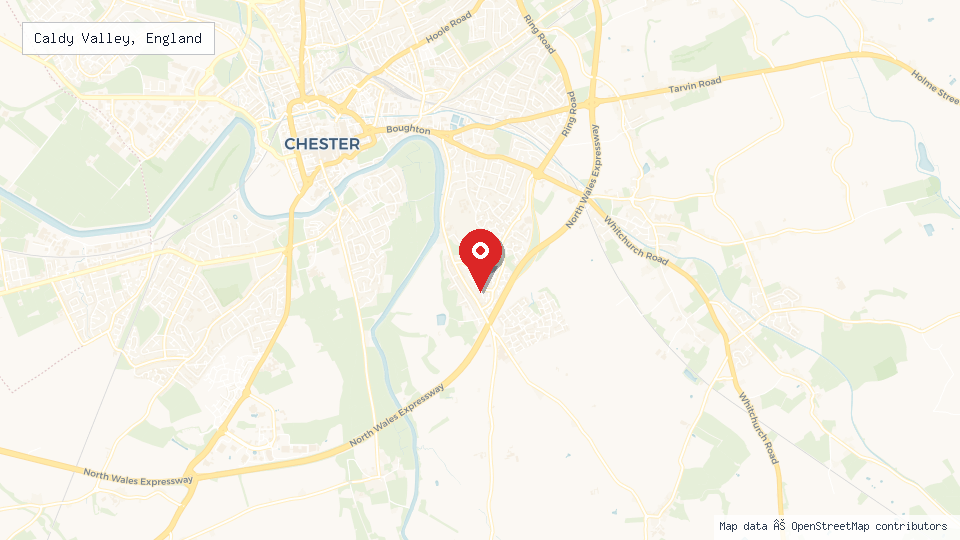 Street map of Caldy Valley, England with location pin