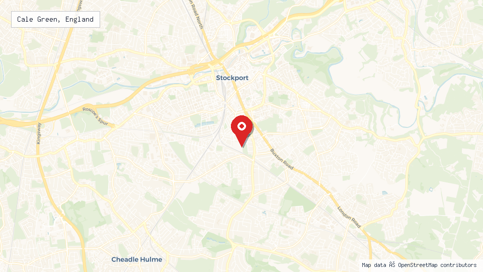 Street map of Cale Green, England with location pin
