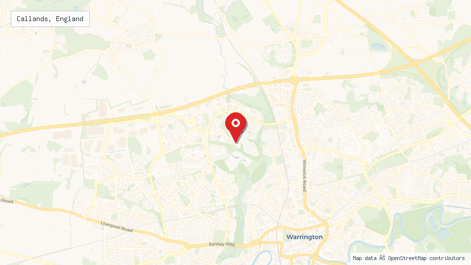 Street map of Callands, England with location pin