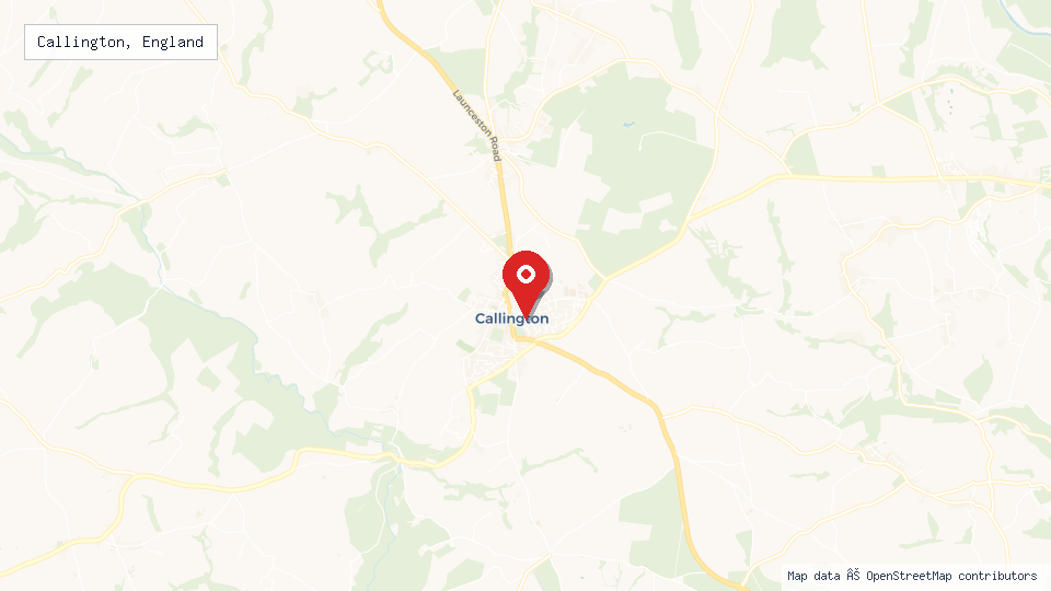 Street map of Callington, England with location pin