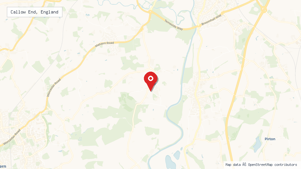 Street map of Callow End, England with location pin