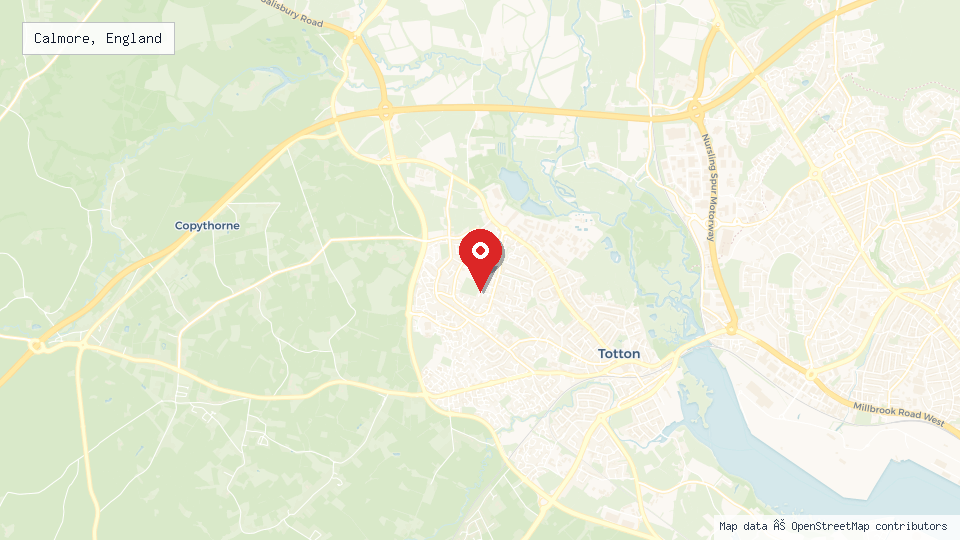 Street map of Calmore, England with location pin