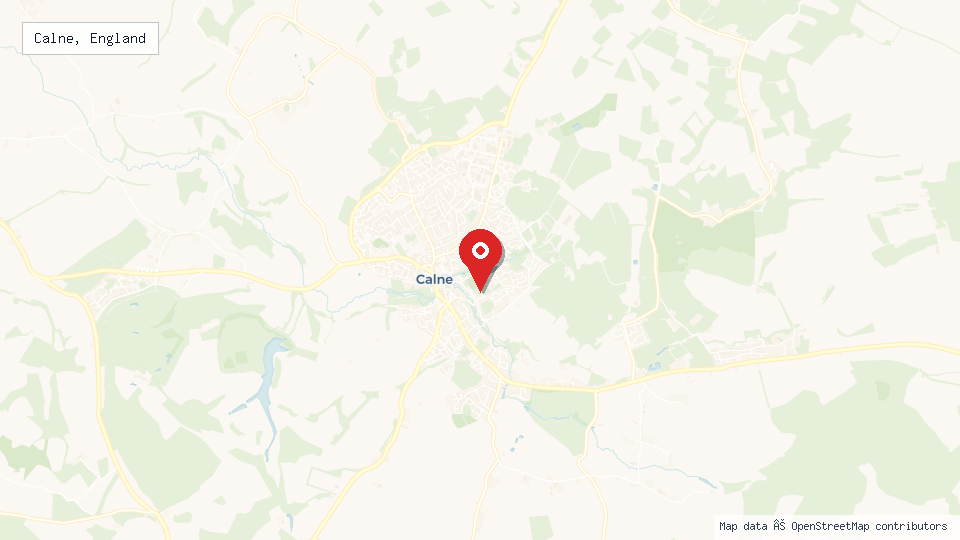 Street map of Calne, England with location pin