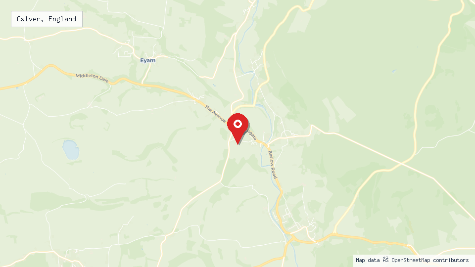 Street map of Calver, England with location pin
