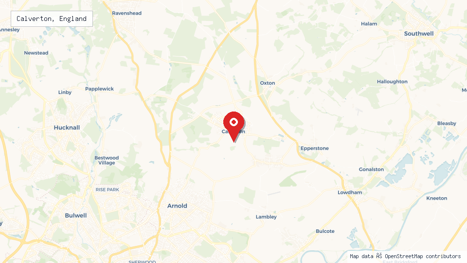 Street map of Calverton, England with location pin