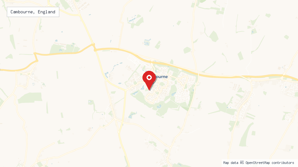 Street map of Cambourne, England with location pin