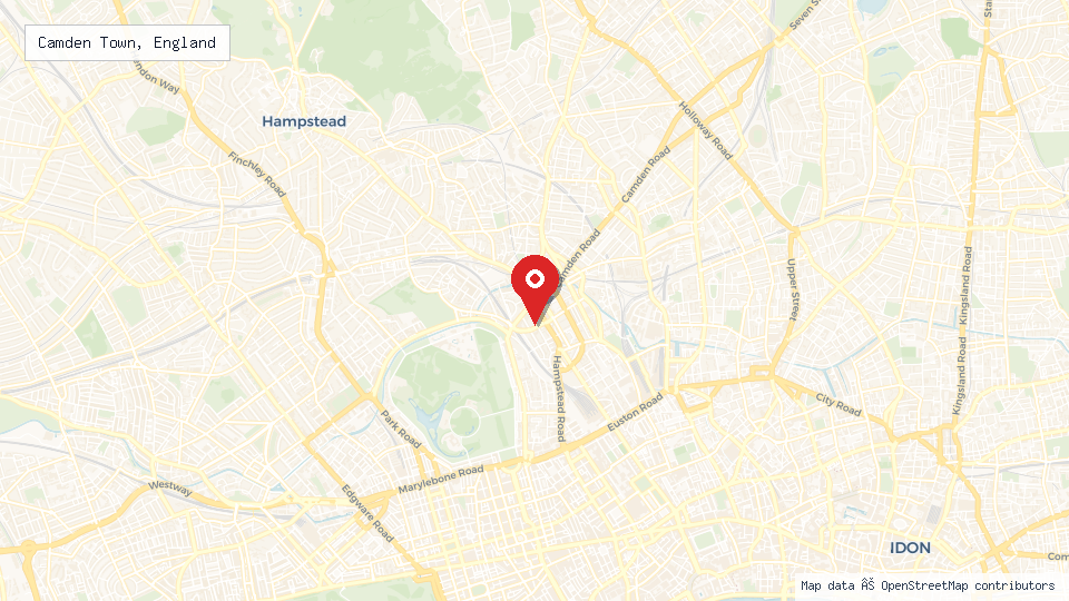 Street map of Camden Town, England with location pin