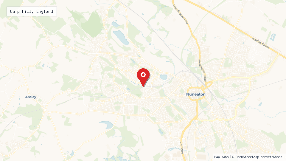 Street map of Camp Hill, England with location pin