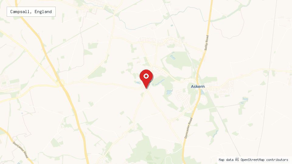 Street map of Campsall, England with location pin
