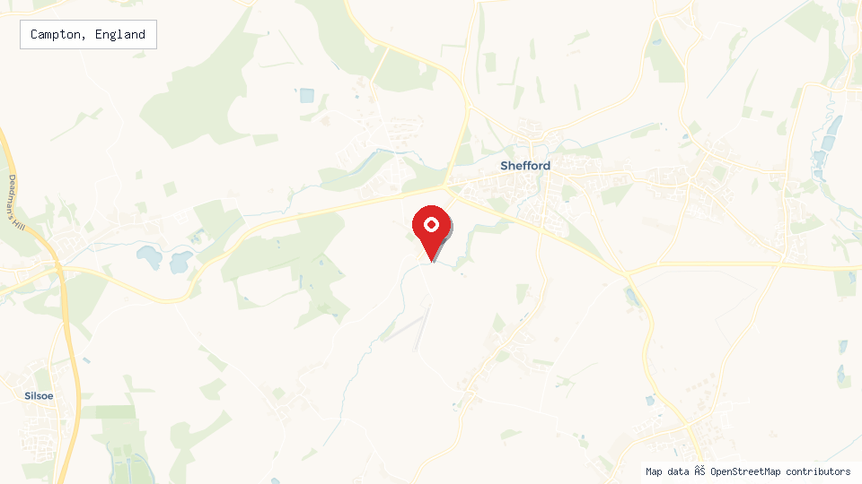 Street map of Campton, England with location pin