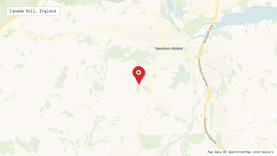 Street map of Canada Hill, England with location pin