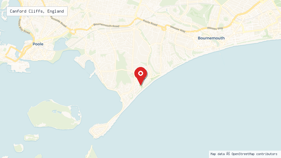 Street map of Canford Cliffs, England with location pin