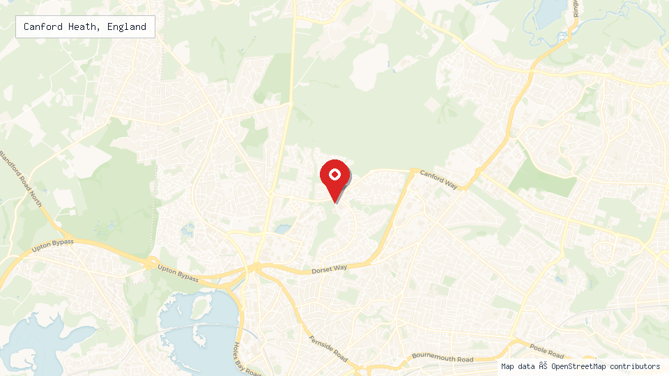 Street map of Canford Heath, England with location pin