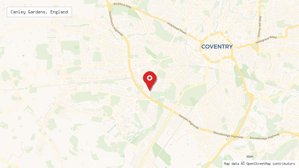 Street map of Canley Gardens, England with location pin