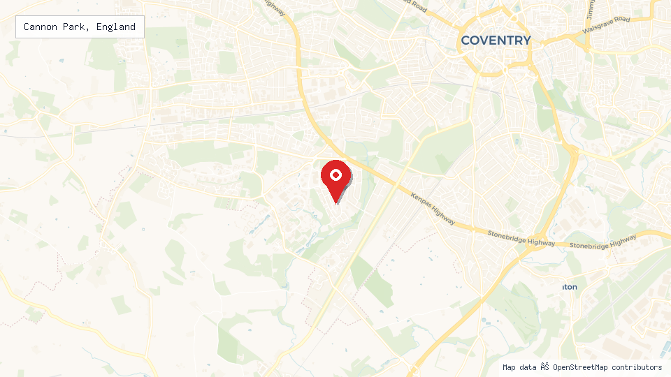 Street map of Cannon Park, England with location pin