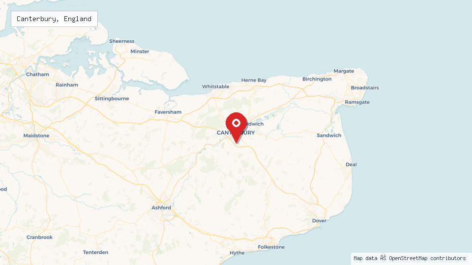 Street map of Canterbury, England with location pin