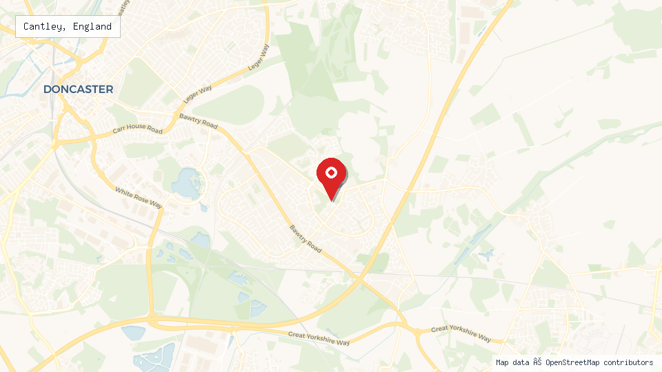 Street map of Cantley, England with location pin