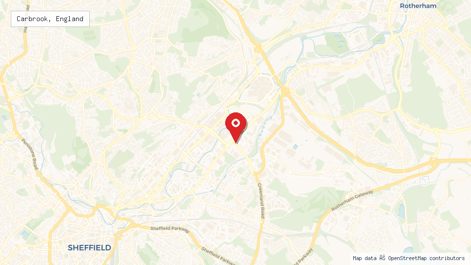 Street map of Carbrook, England with location pin