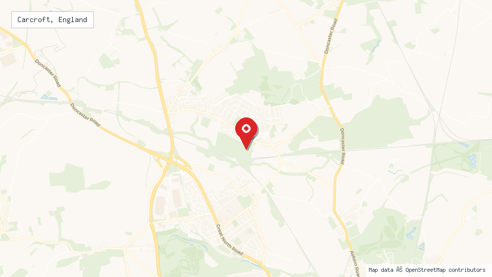 Street map of Carcroft, England with location pin