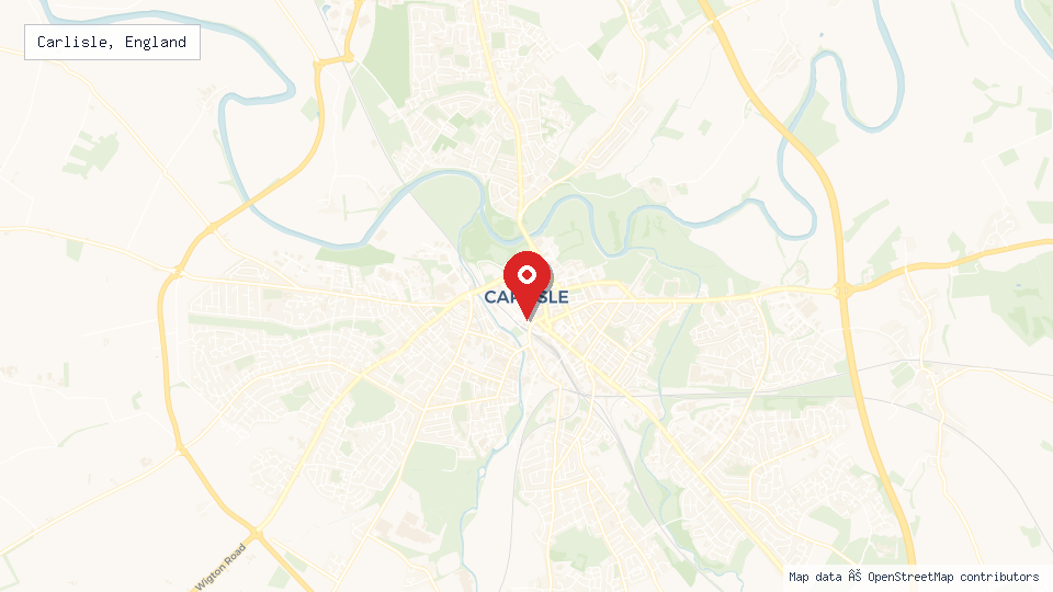 Street map of Carlisle, England with location pin