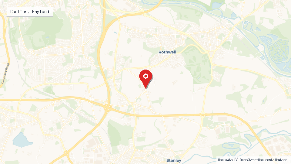 Street map of Carlton, England with location pin