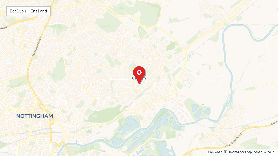 Street map of Carlton, England with location pin