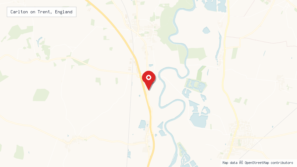 Street map of Carlton on Trent, England with location pin