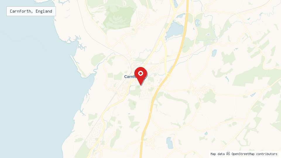 Street map of Carnforth, England with location pin