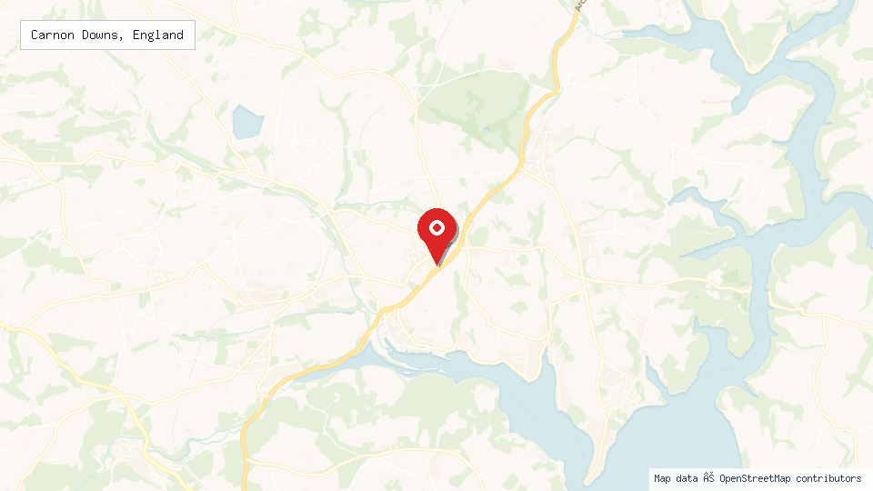 Street map of Carnon Downs, England with location pin