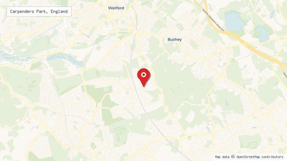 Street map of Carpenders Park, England with location pin