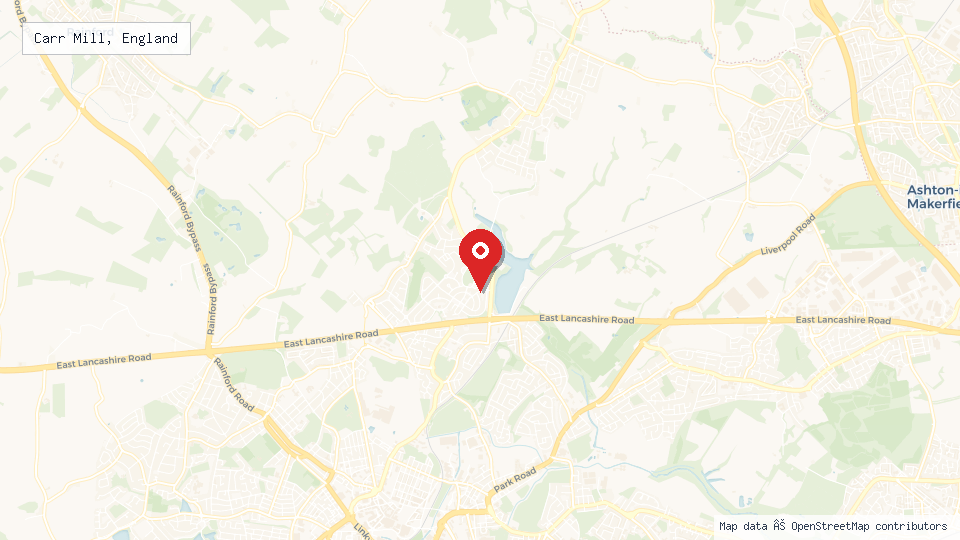 Street map of Carr Mill, England with location pin