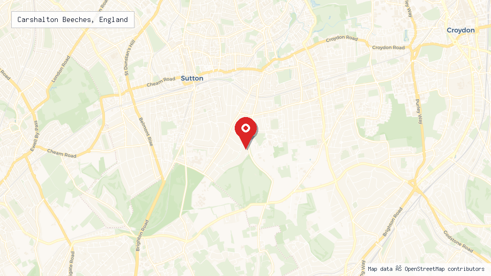 Street map of Carshalton Beeches, England with location pin