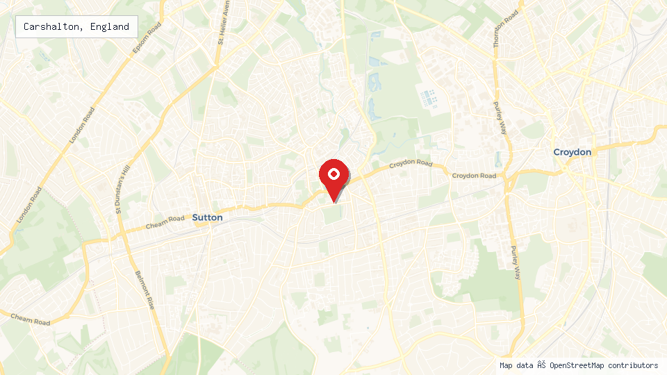 Street map of Carshalton, England with location pin