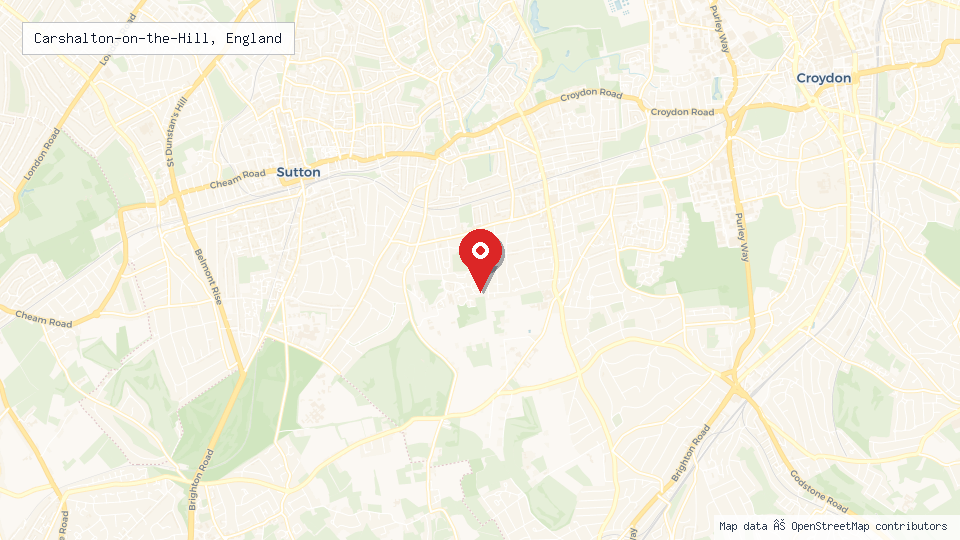 Street map of Carshalton-on-the-Hill, England with location pin