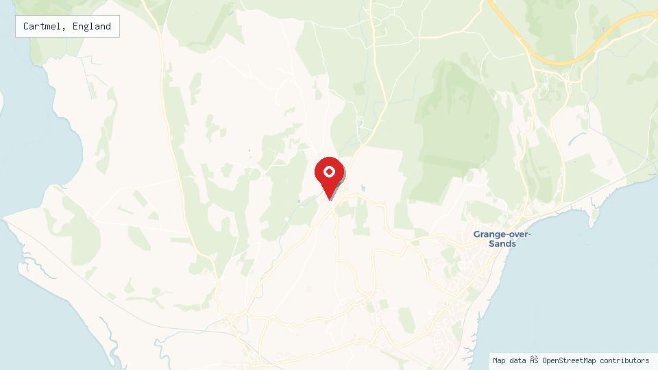 Street map of Cartmel, England with location pin