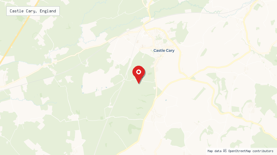 Street map of Castle Cary, England with location pin