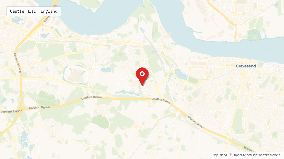 Street map of Castle Hill, England with location pin