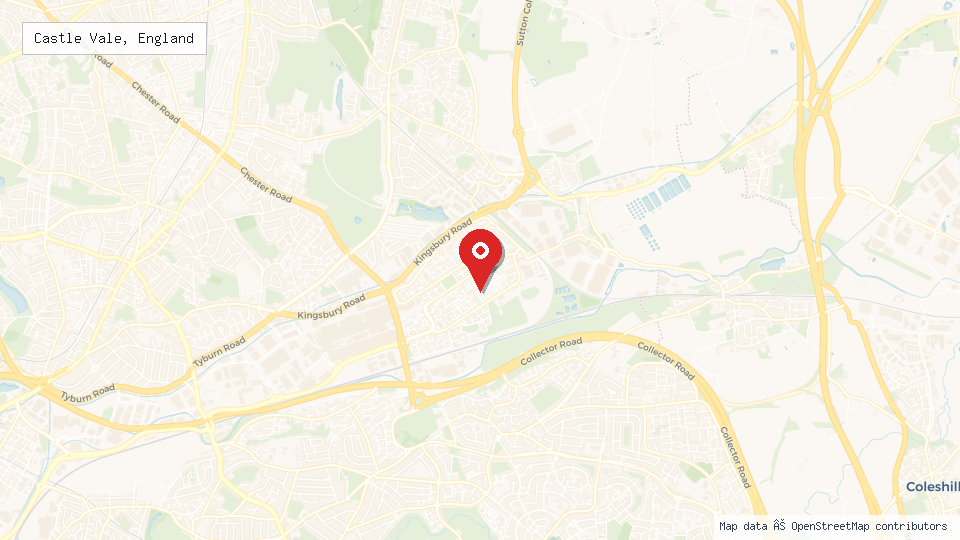 Street map of Castle Vale, England with location pin