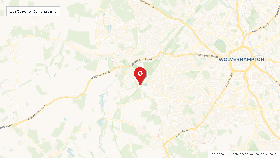 Street map of Castlecroft, England with location pin