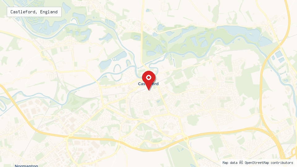 Street map of Castleford, England with location pin