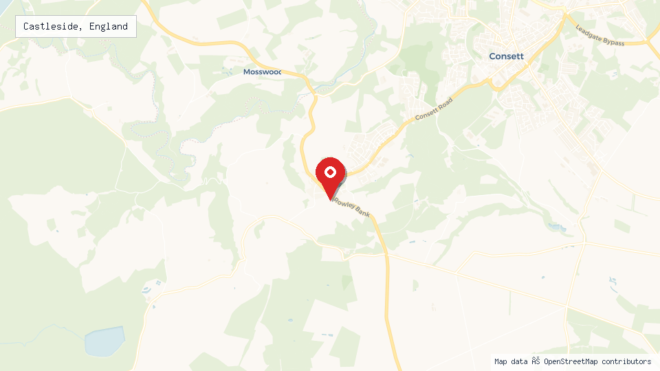 Street map of Castleside, England with location pin