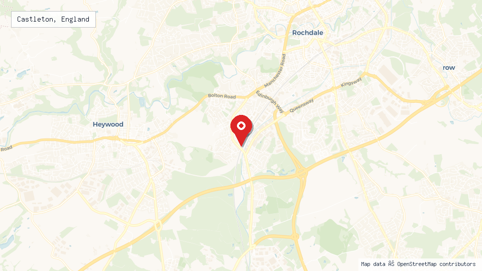Street map of Castleton, England with location pin