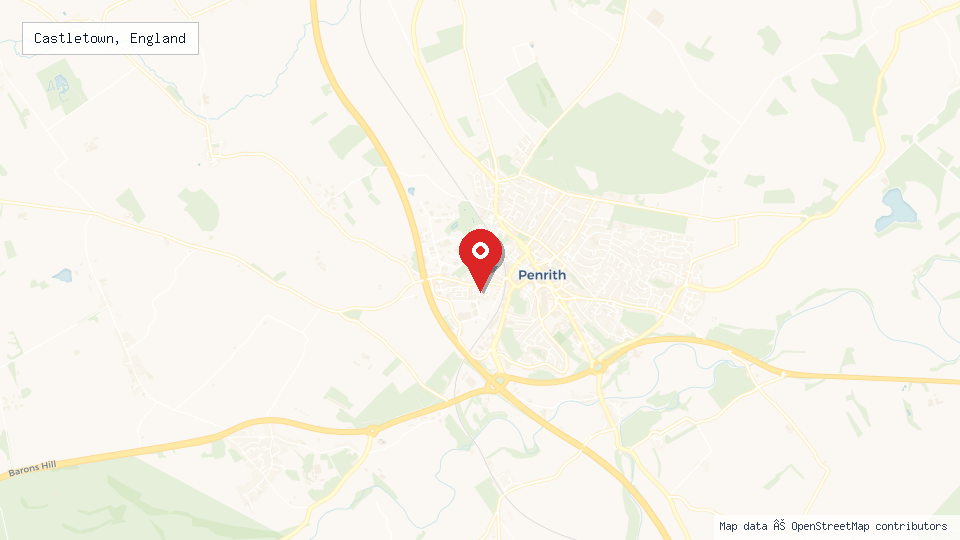 Street map of Castletown, England with location pin