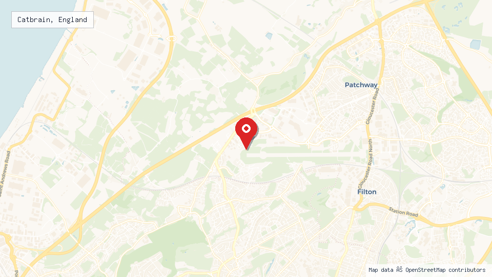 Street map of Catbrain, England with location pin