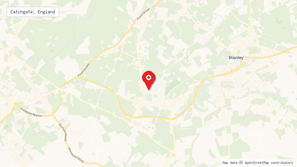 Street map of Catchgate, England with location pin