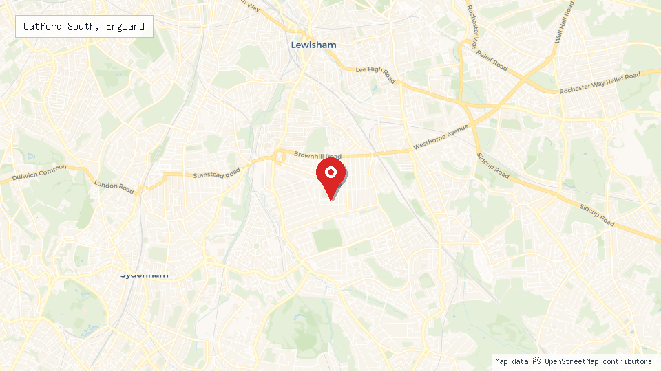 Street map of Catford South, England with location pin