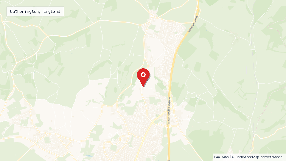 Street map of Catherington, England with location pin