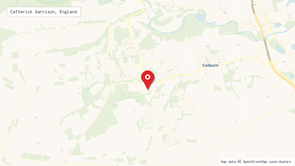 Street map of Catterick Garrison, England with location pin